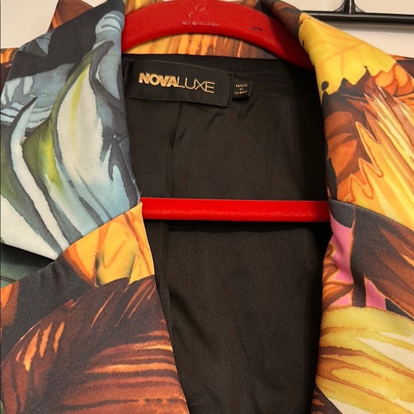 Tropical Leaf Print Blazer and Pants Set - Picture 2 of 8